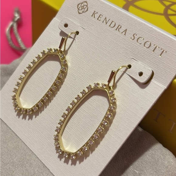New Kendra‎ Scott Elle Open Frame Crystal Drop Earrings In gold - Picture 6 of 6